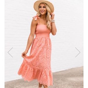 PROMISE IN MY HEART PEACH LACE MIDI DRESS